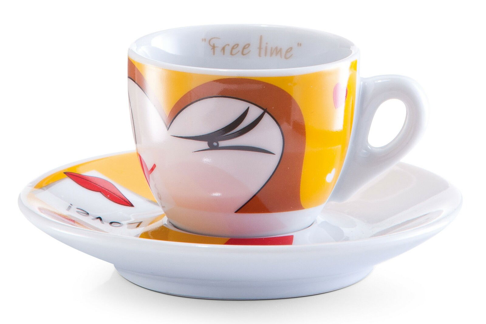 Espresso-Tasse mit Untertasse im Design 'Magic Eyes', seitliche Perspektive