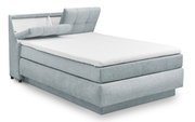 Boxspringbett Set one by Musterring Fairfield in hellblauem Stoff, seitliche Perspektive