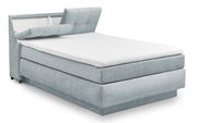 Boxspringbett Set one by Musterring Fairfield in hellblauem Stoff, seitliche Perspektive