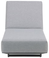 Gartenliege in grauem Stoff, frontale Perspektive