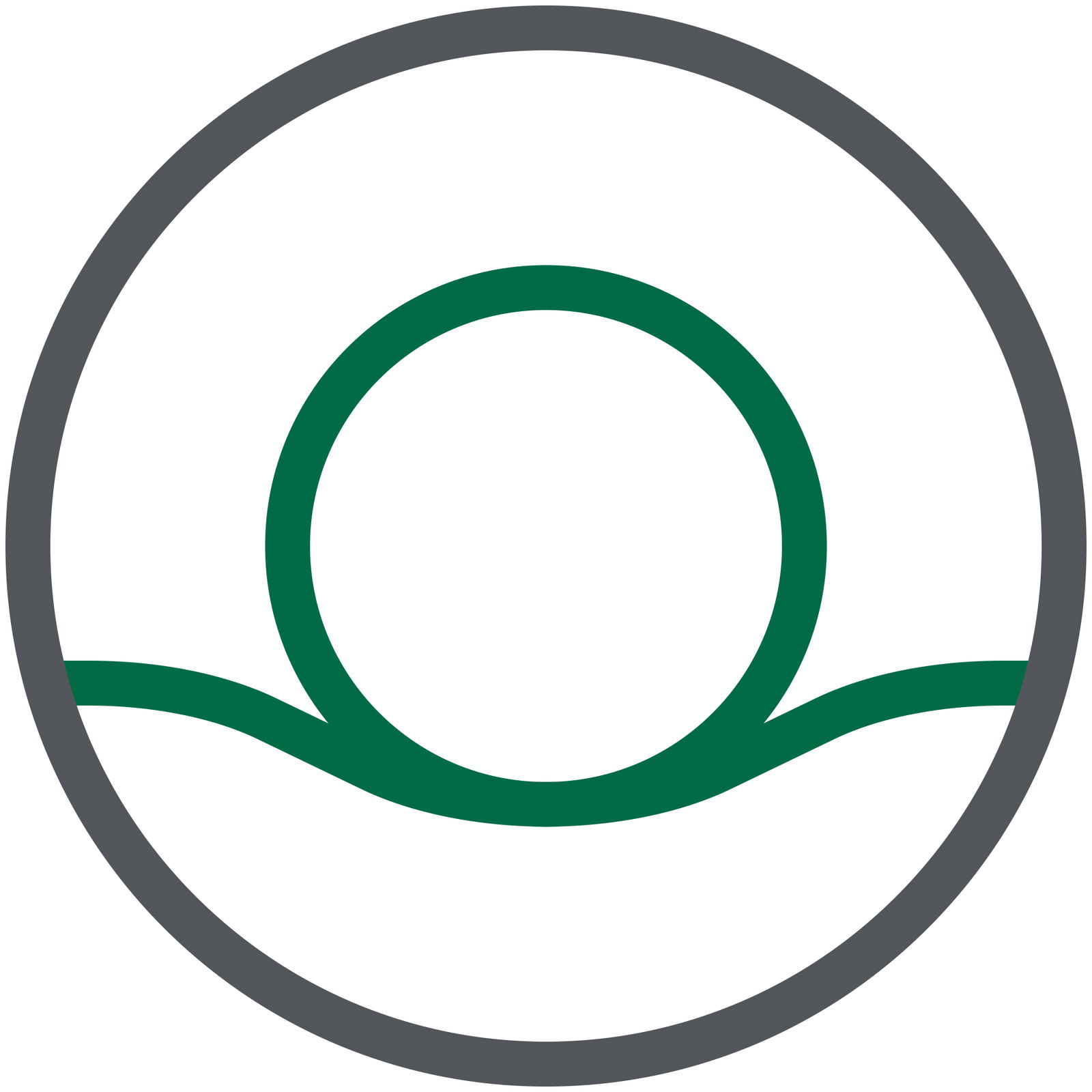 Symbol eines grünen Kreises mit einer horizontalen Linie darunter, aus der Vogelperspektive betrachtet.