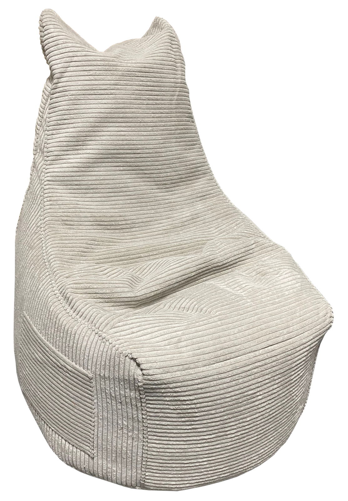 Beiger Sitzsack aus geripptem Stoff, seitliche Perspektive