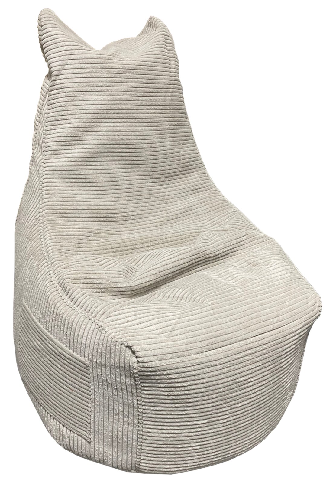 Beiger Sitzsack aus geripptem Stoff, seitliche Perspektive