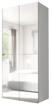 Spiegel-Stauraumschrank 90cm, frontalansicht, modernes Design mit Spiegeltüren, ideal für Schlafzimmer oder Badezimmer.