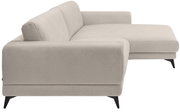Beige hoekbank met zwarte metalen poten, zijaanzicht