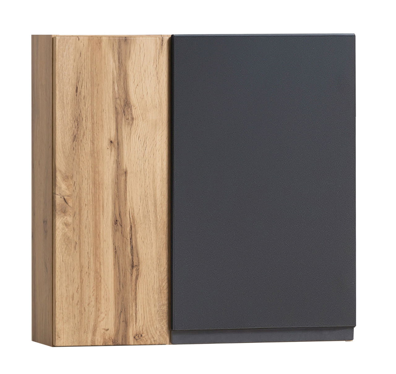 Hängeschrank 65 cm mit Holz- und dunkler Front, Frontalansicht