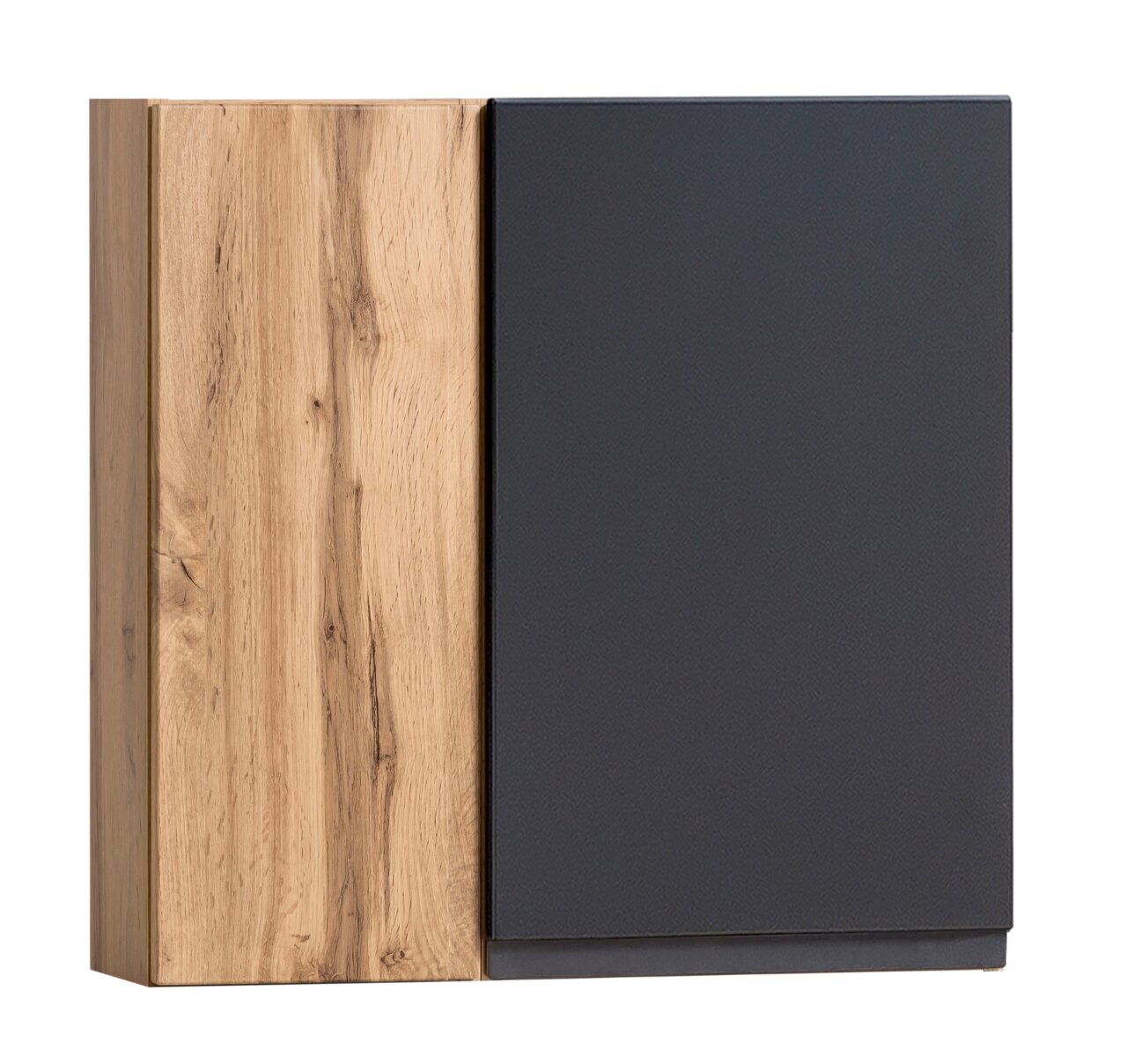 Hängeschrank 65 cm mit Holz- und dunkler Front, Frontalansicht