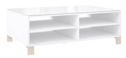 Moderne witte salontafel met open vakken, zijaanzicht