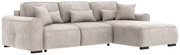 Beige Ecksofa mit mehreren Kissen, Perspektive von vorne links