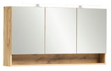 Spiegelschrank mit drei Türen und Holzrahmen, frontale Ansicht