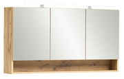 Spiegelschrank mit drei Türen und Holzrahmen, frontale Ansicht