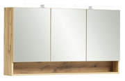 Spiegelschrank mit drei Türen und Holzrahmen, frontale Ansicht
