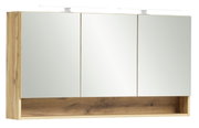 Spiegelschrank mit drei Türen und Holzrahmen, frontale Ansicht