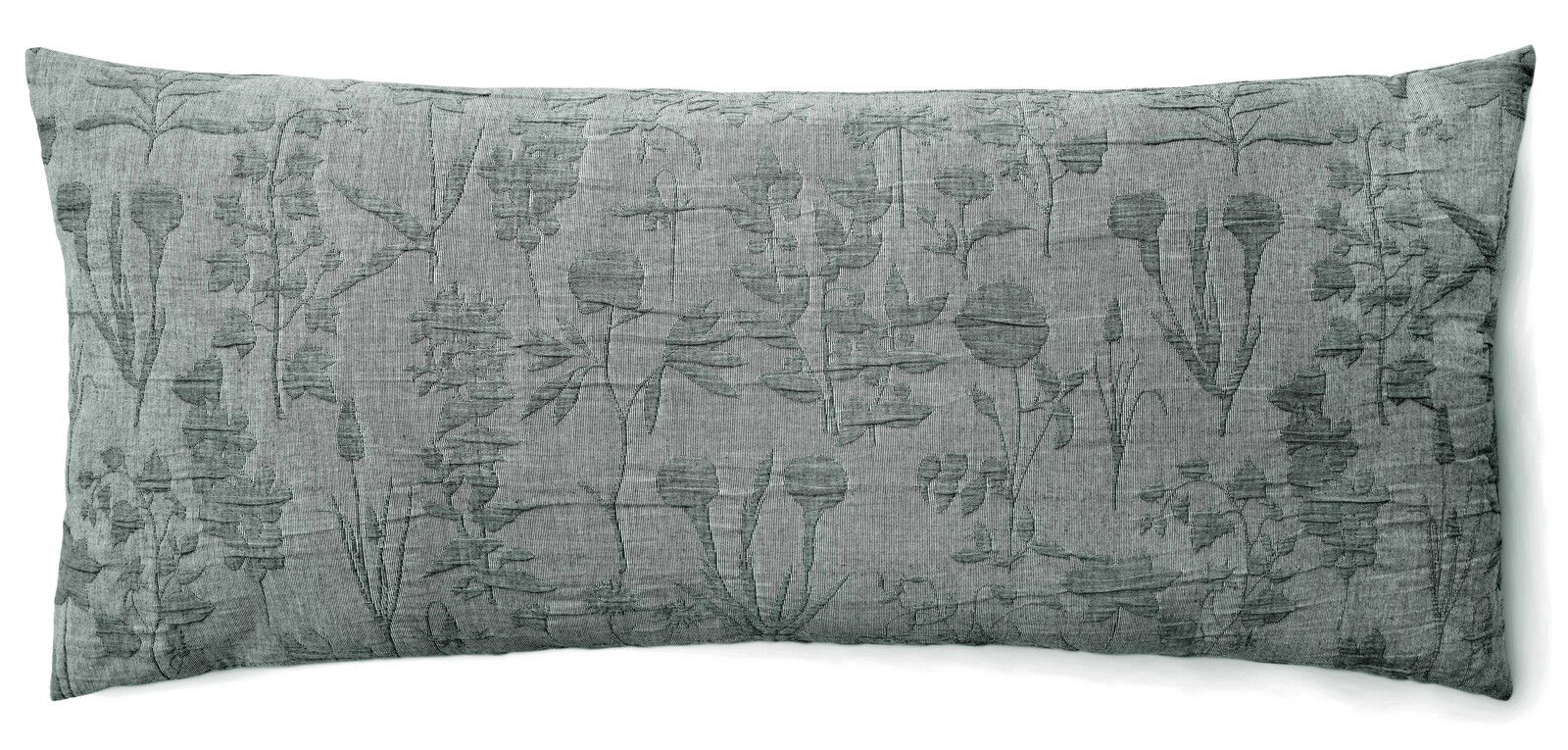 Graues Dekokissen mit floraler Prägung, rechteckig, in der Größe 40x90 cm, Vorderansicht