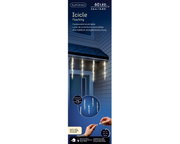 LED-ijspegellampjes met knipperend effect, 60 leds, 3,6 m lang, warm wit licht, gemonteerd op een huisdak, met doorzichtige kabel en timerfunctie.