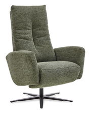 Grüner Relax-Sessel mit hoher Rückenlehne und drehbarem Fuß, seitliche Perspektive