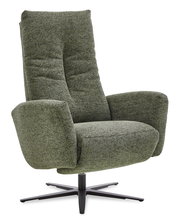 Grüner Relax-Sessel mit hoher Rückenlehne und drehbarem Fuß, seitliche Perspektive