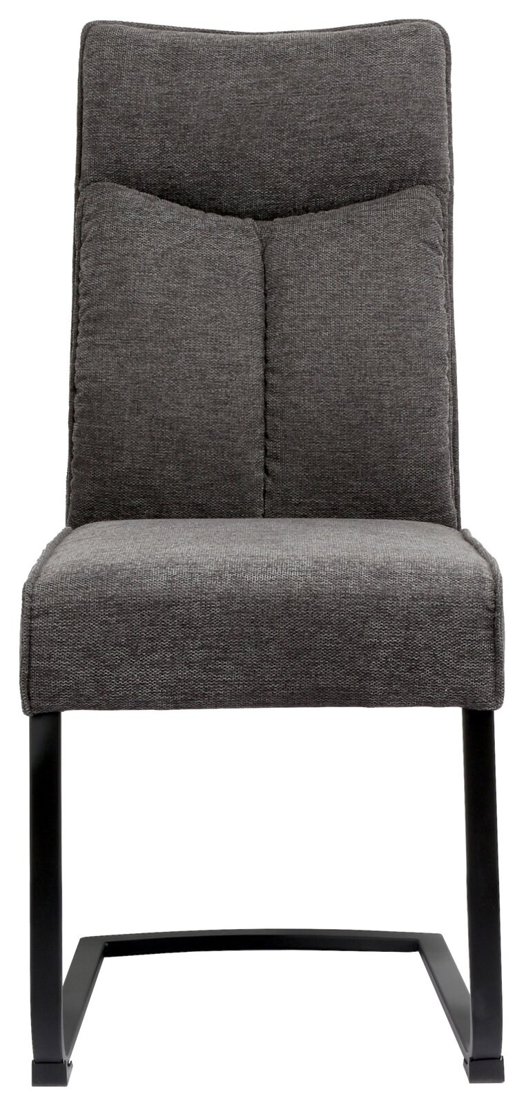 Grauer Freischwinger-Stuhl BUFFY mit gepolsterter Rückenlehne und Sitzfläche, Vorderansicht