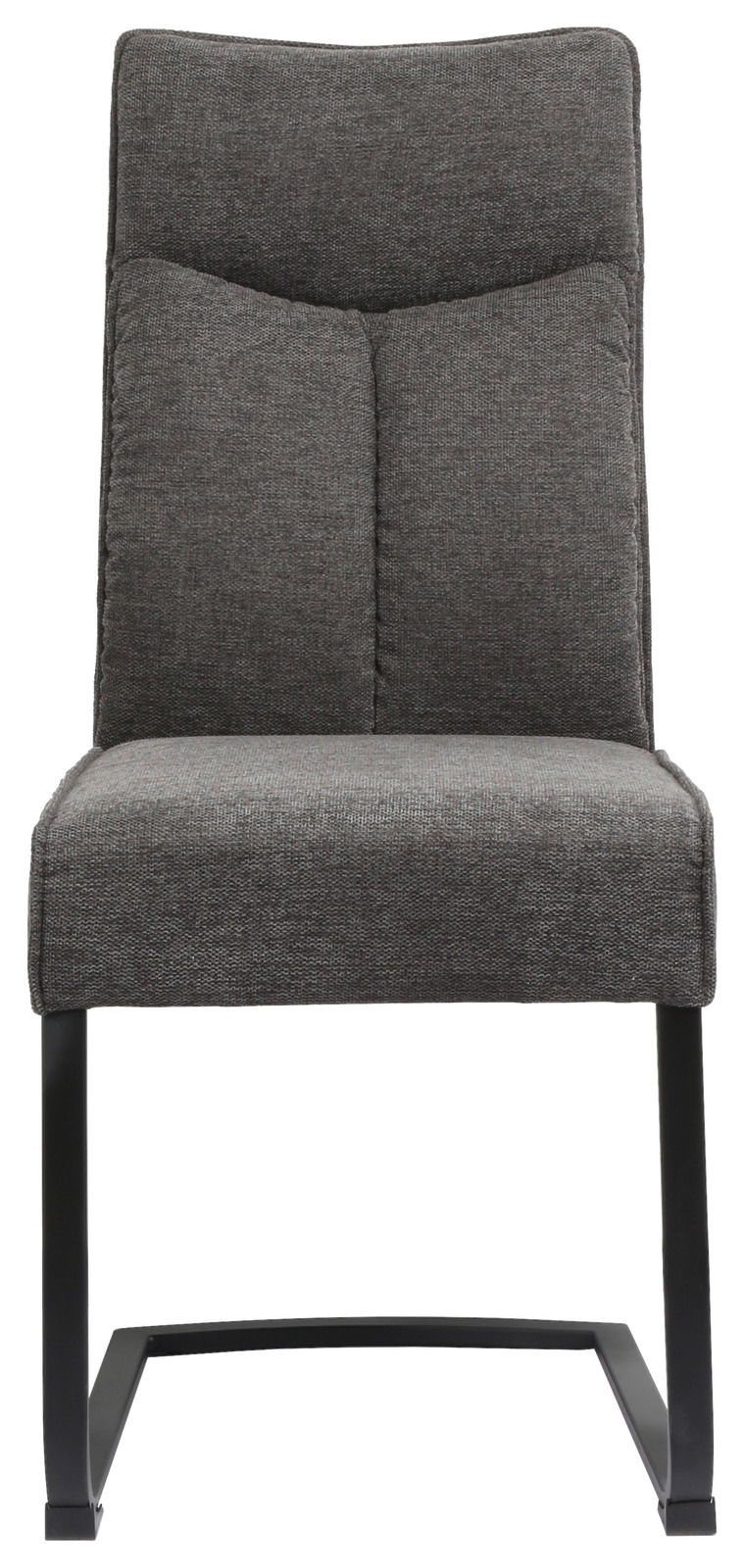 Grauer Freischwinger-Stuhl BUFFY mit gepolsterter Rückenlehne und Sitzfläche, Vorderansicht