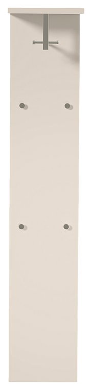 Garderobepaneel in heller Farbe mit mehreren Haken, frontal betrachtet.