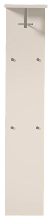 Garderobepaneel in heller Farbe mit mehreren Haken, frontal betrachtet.