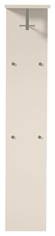 Garderobepaneel in heller Farbe mit mehreren Haken, frontal betrachtet.