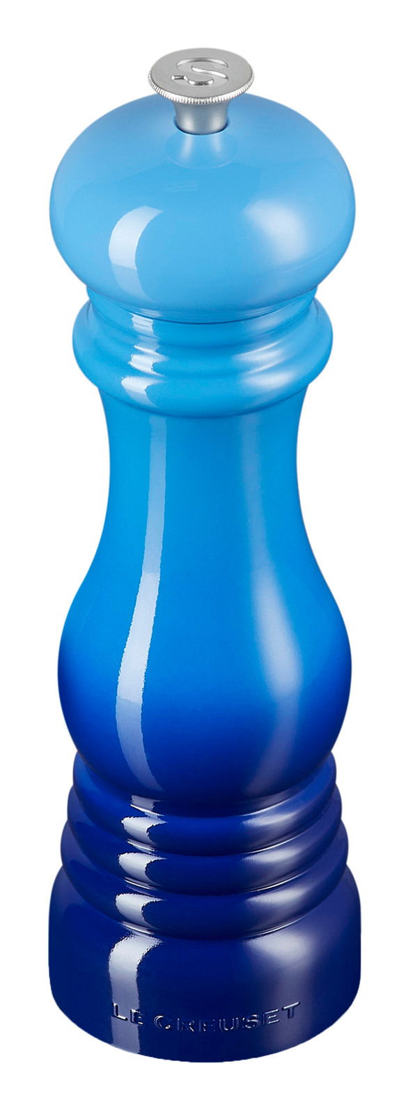 Blaue Salzmühle aus Keramik, Vorderansicht