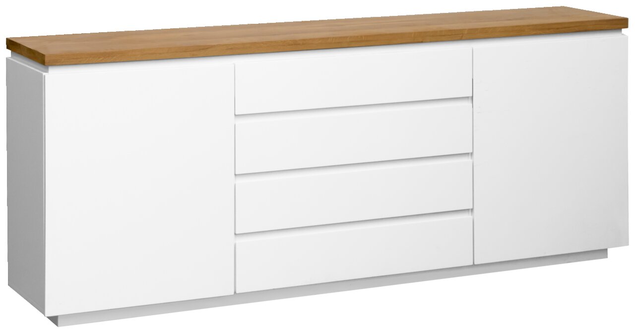 Novel XL-dressoir DALTON Wit XL-dressoir met houten blad, vooraanzicht