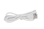 Weißes USB-Kabel, zusammengerollt, seitliche Perspektive