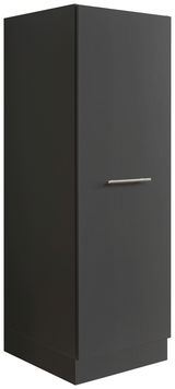 Schwarzer Hochschrank mit silbernem Griff, seitliche Perspektive