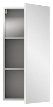 Geöffneter Spiegelschrank mit zwei Einlegeböden, Perspektive von vorne