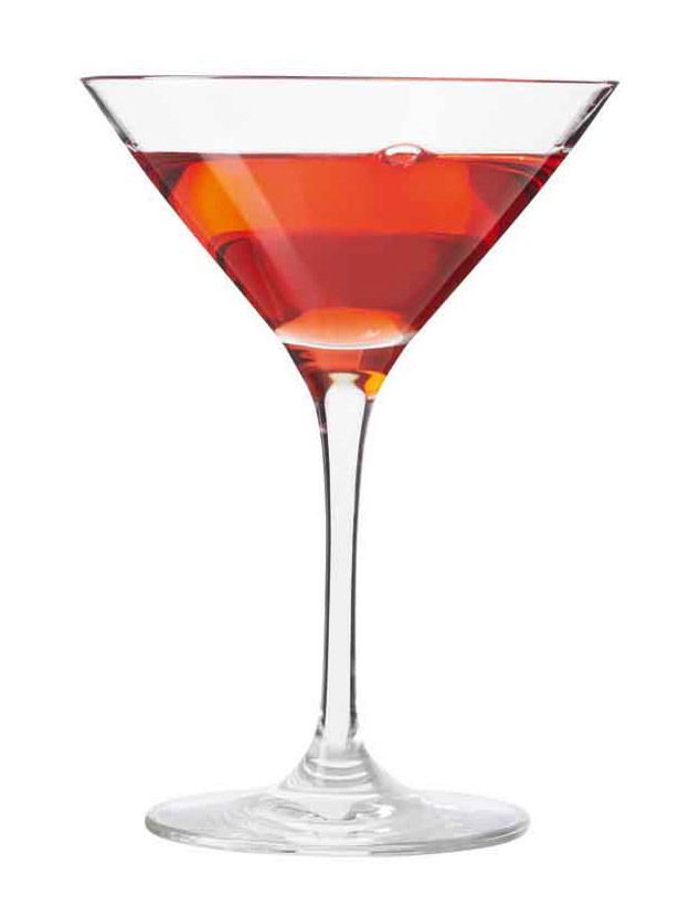 Cocktailglas Ciao+ 200ml mit rotem Getränk, Seitenansicht