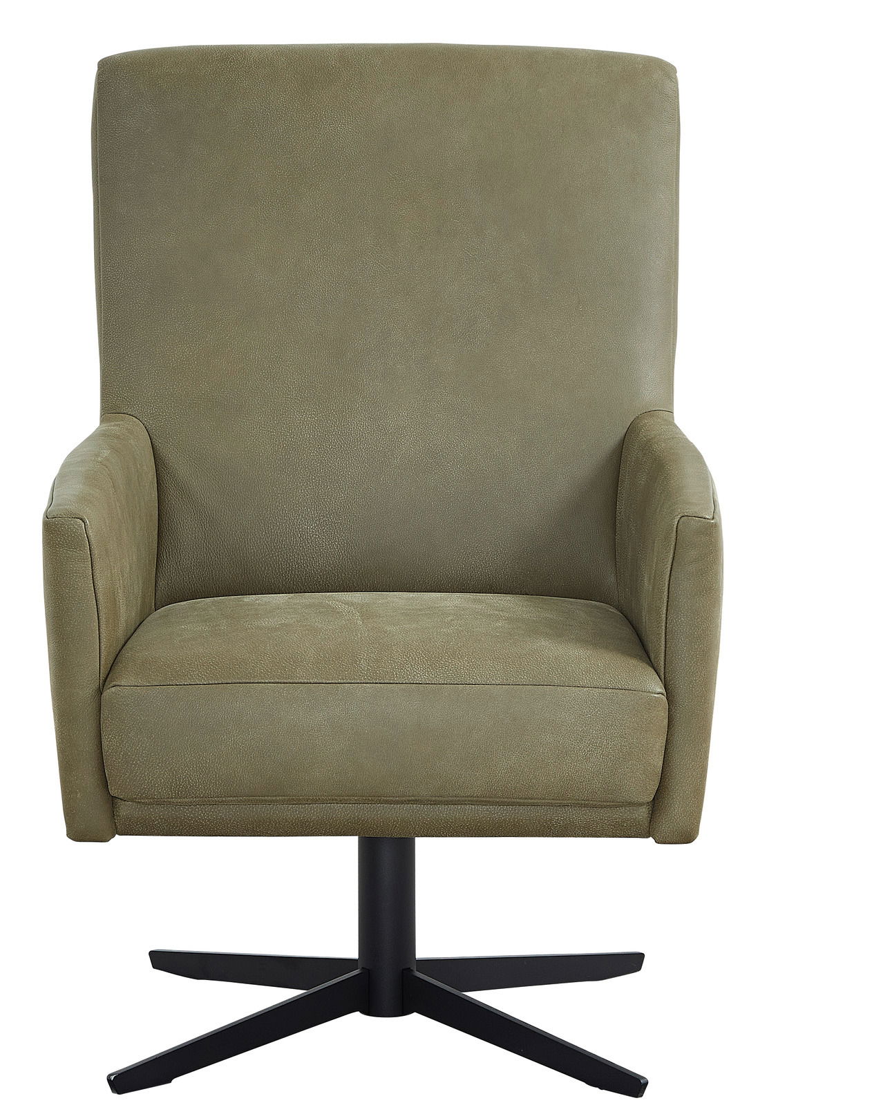 Grüner Drehsessel mit hoher Rückenlehne, Frontalansicht