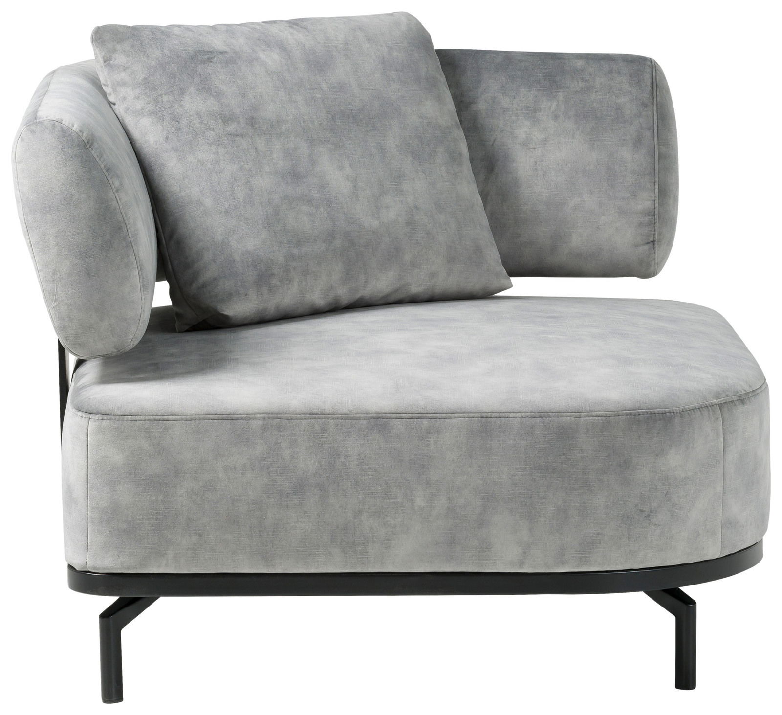 Grauer Sessel mit modernem Design, seitliche Perspektive