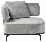 Grauer Sessel mit modernem Design, seitliche Perspektive