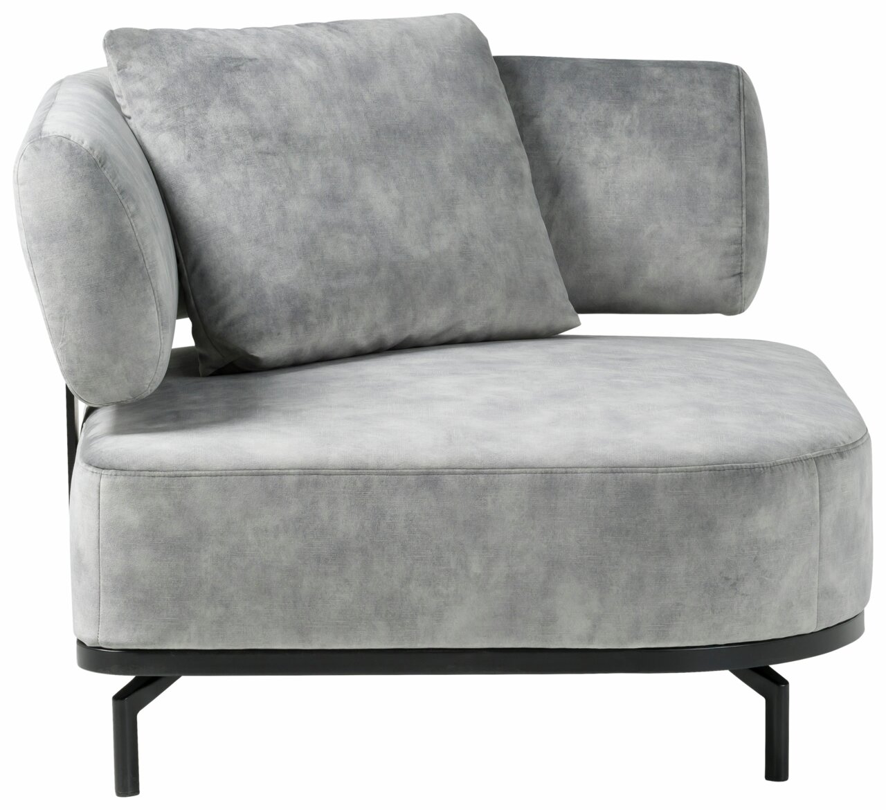 Grauer Sessel mit modernem Design, seitliche Perspektive