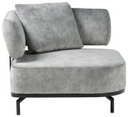 Grauer Sessel mit modernem Design, seitliche Perspektive