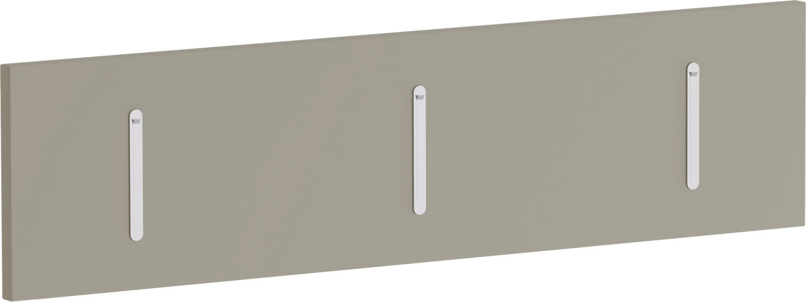 Klapphakenleiste quer in seitlicher Perspektive mit drei Haken auf einer grauen Platte
