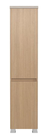 Frontansicht eines Midischranks mit Holzoptik und vertikalen Rillen, 30 cm breit.