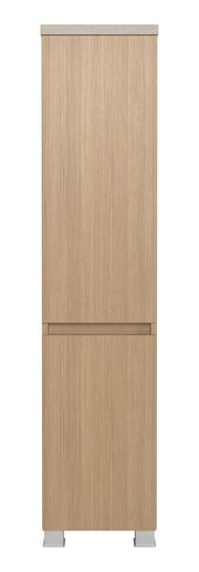 Frontansicht eines Midischranks mit Holzoptik und vertikalen Rillen, 30 cm breit.