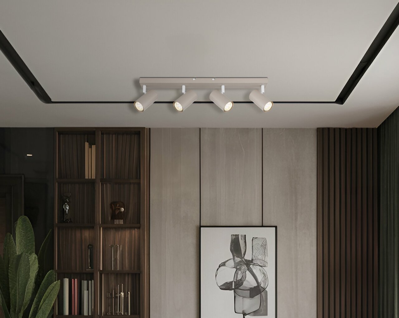 Globo Lighting Strahler ROBBY Deckenstrahler mit vier verstellbaren Spots in modernem Raum, seitliche Perspektive