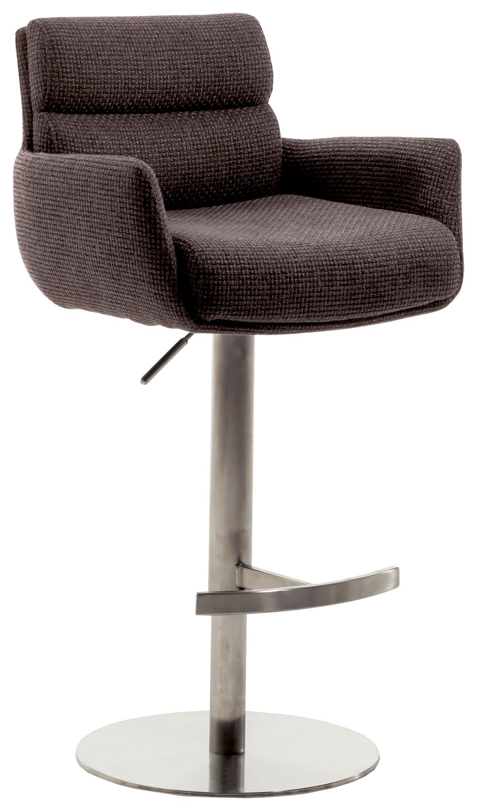 Dieter Knoll Barstuhl mit Armlehnen LEXINGTON Moderner Barstuhl mit Armlehnen in dunklem Stoffbezug, seitliche Perspektive