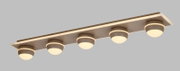 Moderne led-plafondlamp met vijf ronde lampen, zijaanzicht