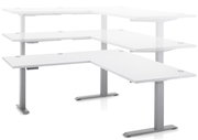 Höhenverstellbarer weißer Eckschreibtisch aus der E-Serie, seitliche Perspektive