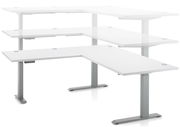 Höhenverstellbarer weißer Eckschreibtisch aus der E-Serie, seitliche Perspektive