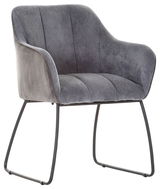 Grauer Armlehnstuhl mit modernem Design, seitliche Perspektive