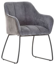 Grauer Armlehnstuhl mit modernem Design, seitliche Perspektive