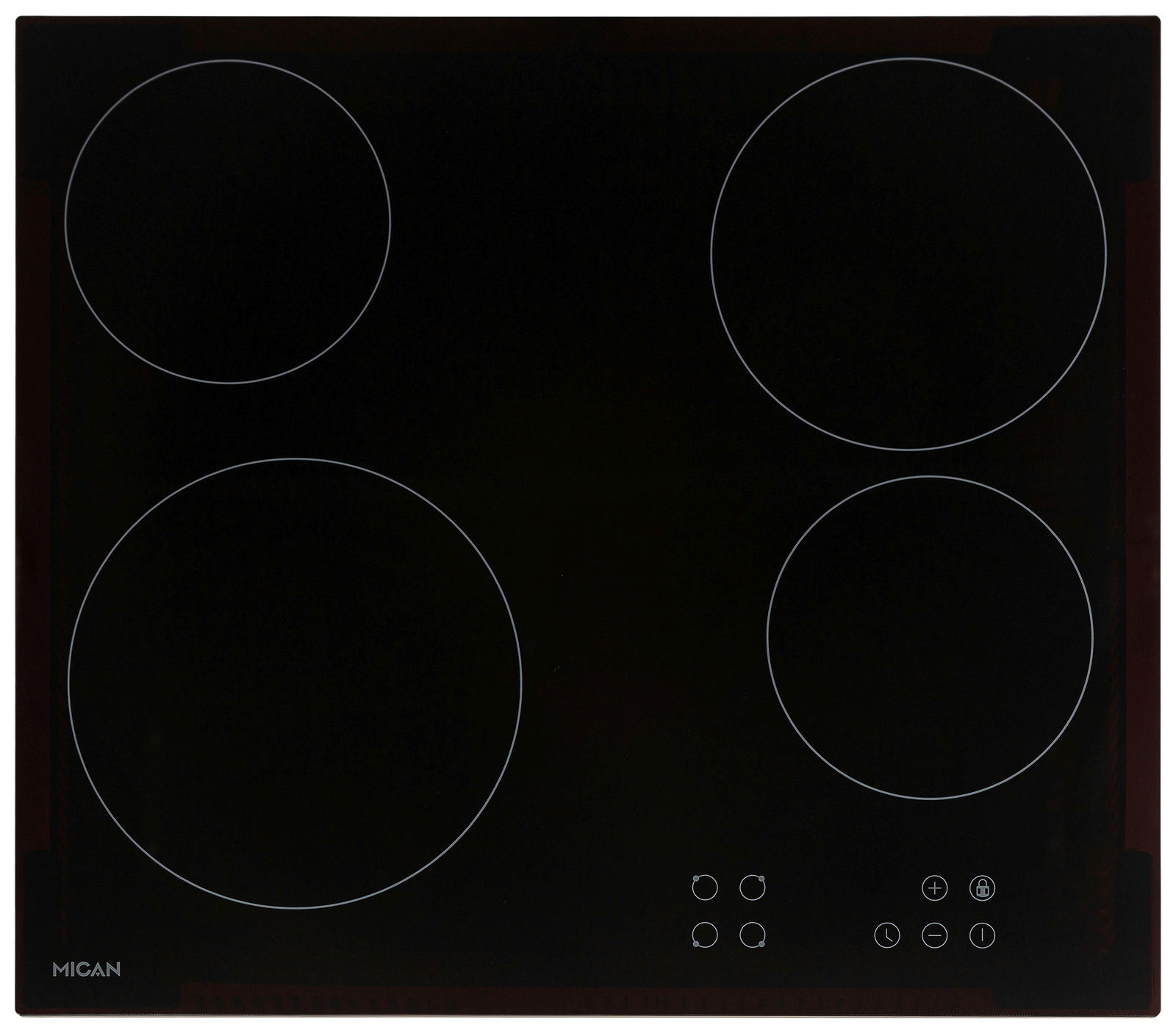 Glaskeramikkochfeld mit vier Kochzonen und Touch-Bedienfeld, Draufsicht