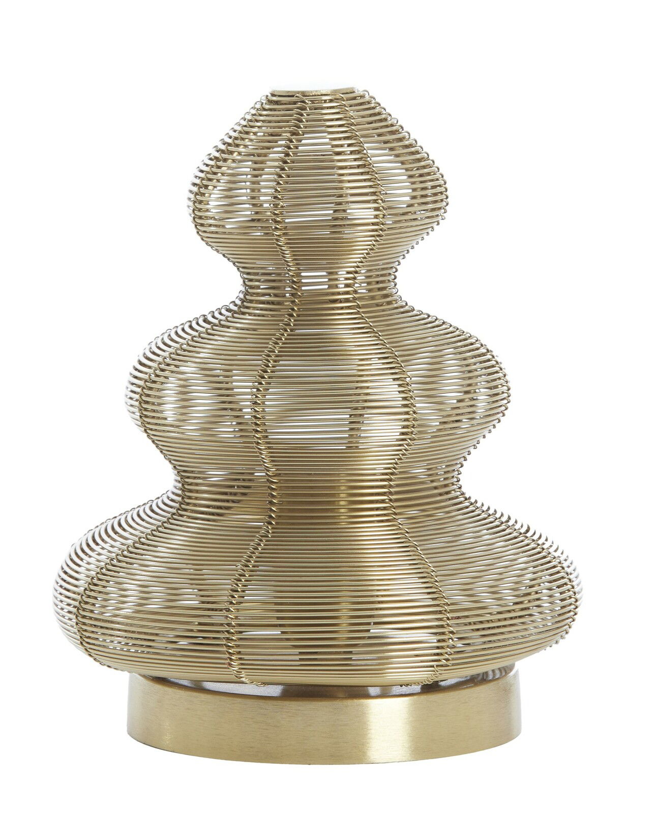 Goldene Tischleuchte in Form eines stilisierten Weihnachtsbaums, aus Metallstreben gefertigt, frontal abgebildet.