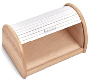 Rollbrotkasten aus Holz mit weißem Rolldeckel, Perspektive von schräg oben